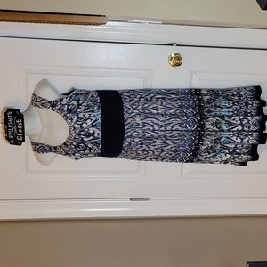 slim fit dress slacks R & M Richards Navy Illusion Bell Sleeve Dress